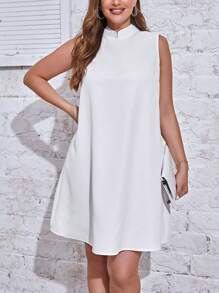 SHEIN Essnce Plus Mandarin Collar Cut Out Back Dress - White - View 5