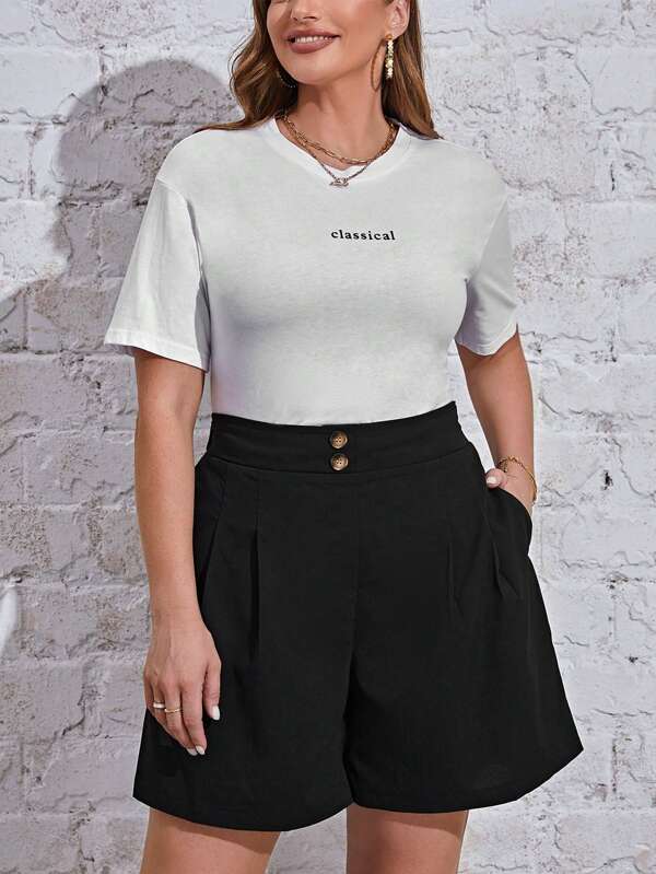 SHEIN Essnce Talla grande Shorts de pierna ancha unicolor