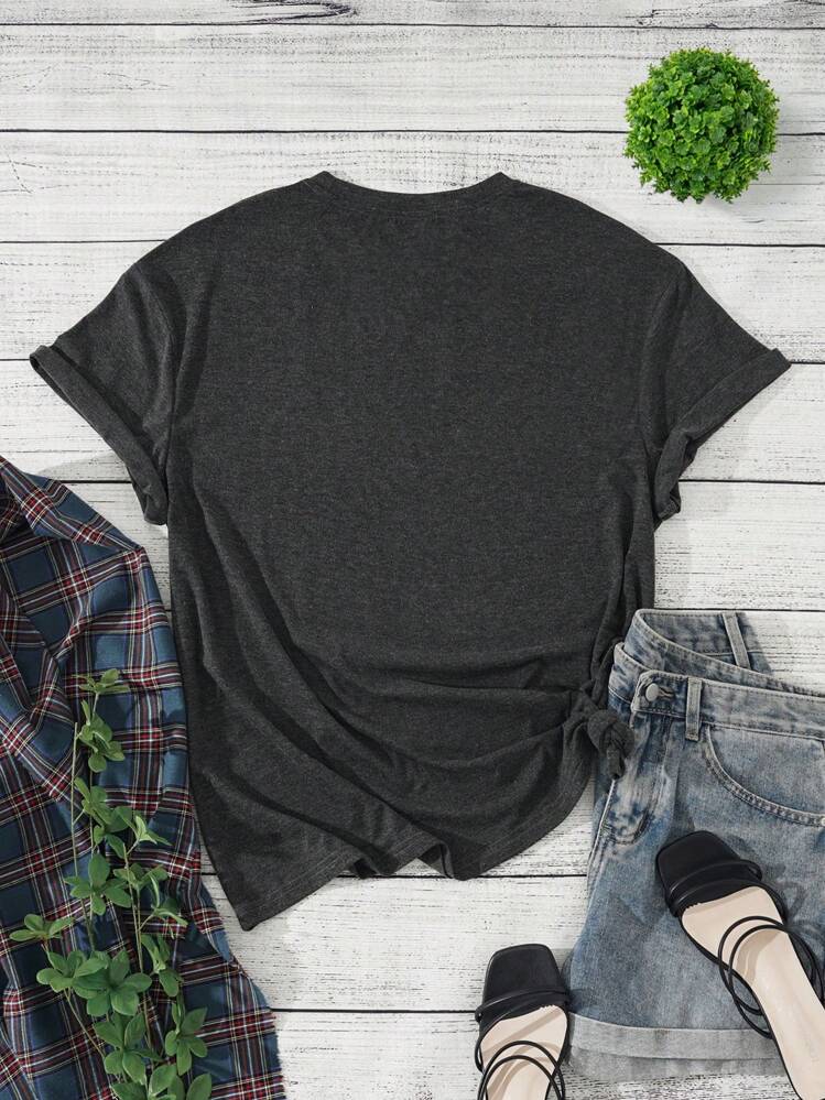 Plus Cartoon Graphic Tee For Summer - Dark Grey - View 2