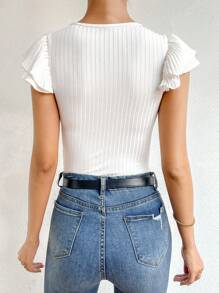 SHEIN Privé 鏤空蕾絲花邊蝴蝶袖連體衣 - 白色 - 查看 2