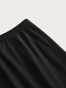 SHEIN EZwear Plus High Waist Mesh Overlay Lettuce Trim Skirt - Black - View 4