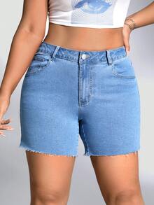 SHEIN SXY Hơn Cắt Thô Quần short Denim - Rửa trung bình - Xem 6