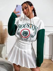 SHEIN Unity Đồ họa Chữ cái Thả vai Dây rút Hoodie - Nhiều màu - Xem 4