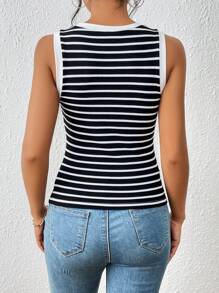 SHEIN Frenchy In sọc Áo ba lỗ - màu đen - Xem 6