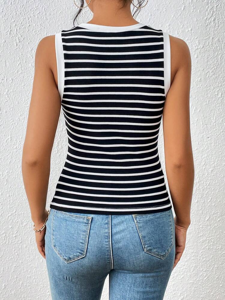 SHEIN Frenchy In sọc Áo ba lỗ - màu đen - Xem 6