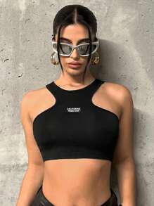 SHEIN ICON Top tank crop con estampado de letra - Negro - Ver 1