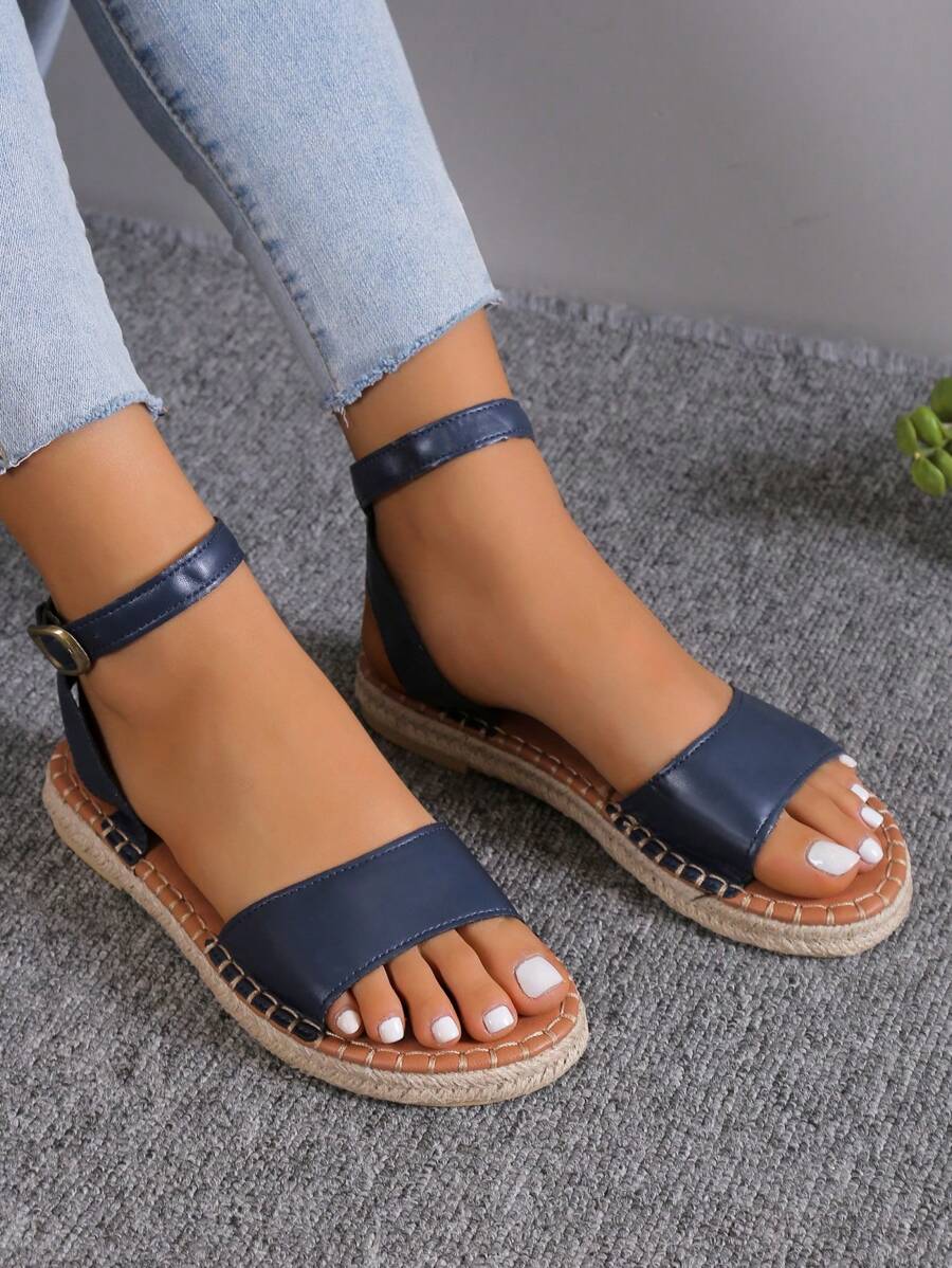 Women's Roman Sandals With Ankle Straps, Jute Rope Sole Slippers ...