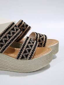 Vacation Style Strappy Wedge Platform Sandals With Thick Bottom - Black - View 3