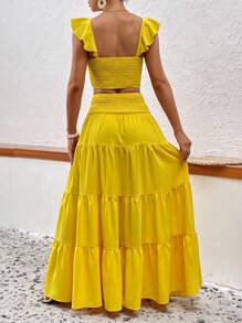 SHEIN VCAY Ruffle Trim Crop Top & Ruffle Hem Skirt