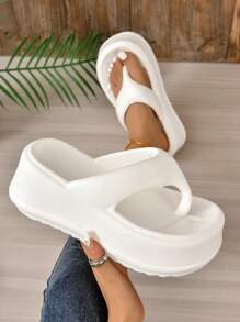Women Comfortable EVA Minimalist Platform Flip Flops - White - View 2