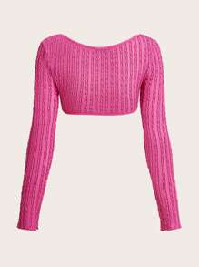 SHEIN ICON 素色木耳邊短款上衣 - 玫紅色 - 查看 2