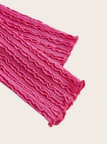 SHEIN ICON 素色木耳邊短款上衣 - 玫紅色 - 查看 3