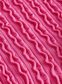 SHEIN ICON 素色木耳邊短款上衣 - 玫紅色 - 查看 4