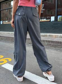 DAZY 抽绳腰斜口袋裤，秋装 - 深灰色 - 查看 2