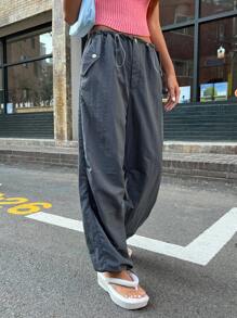 DAZY 抽绳腰斜口袋裤，秋装 - 深灰色 - 查看 6