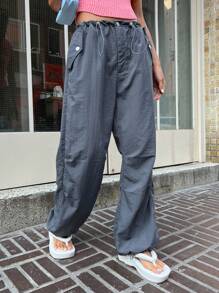 DAZY 抽绳腰斜口袋裤，秋装 - 深灰色 - 查看 8