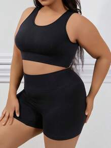 Plus Solid Shapewear Set - Black - View 1