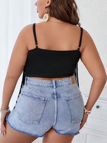 SHEIN VCAY Hơn Viền rìa Cami ngọn - màu đen - Xem 2