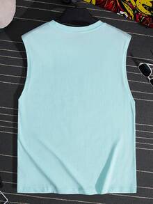 Manfinity Hypemode Men Cotton Floral & Letter Graphic Tank Top - Baby Blue - View 2