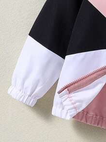 SHEIN 女小童撞色拉鏈開襟連帽夾克和字母圖案騎行褲和背心上衣 - 彩色 - 查看 4