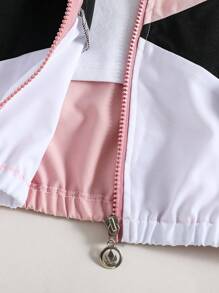 SHEIN 女小童撞色拉鏈開襟連帽夾克和字母圖案騎行褲和背心上衣 - 彩色 - 查看 5