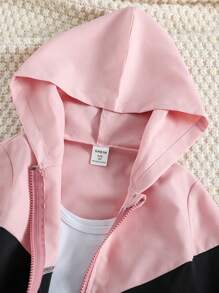 SHEIN 女小童撞色拉鏈開襟連帽夾克和字母圖案騎行褲和背心上衣 - 彩色 - 查看 7