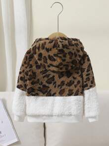 SHEIN Chaqueta polar con estampado de leopardo y parche de felpa para bebé niña, estilo medio-grueso - Multicolor - Ver 2