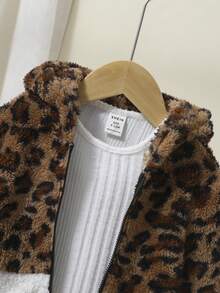SHEIN Chaqueta polar con estampado de leopardo y parche de felpa para bebé niña, estilo medio-grueso - Multicolor - Ver 5