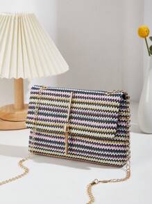 Sọc đầy màu sắc Mẫu & Tua Trang trí Đập nhẹ Dệt Cái túi - Nhiều màu - Xem 1