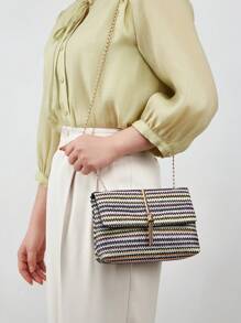 Sọc đầy màu sắc Mẫu & Tua Trang trí Đập nhẹ Dệt Cái túi - Nhiều màu - Xem 6