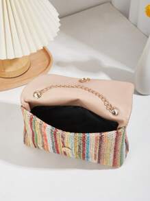 1 件彩色对比编织磁扣波西米亚风格小众奢华女士斜挎方形包 - 彩色 - 查看 4
