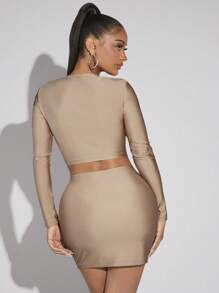SHEIN SXY Solid Crop Tee & Bodycon Skirt - Apricot - View 2