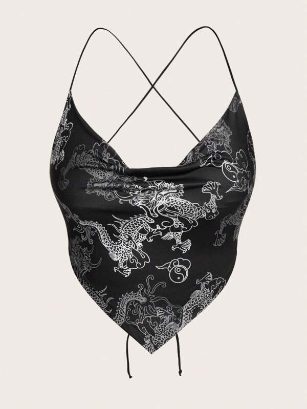 SHEIN ICON Dragon chinezesc, cu șireturi, fără spate, top model Y2K