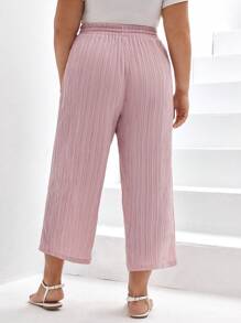 SHEIN Frenchy Talla grande Pantalones de pierna ancha de cintura con cordón plisado - Rosa - Ver 2