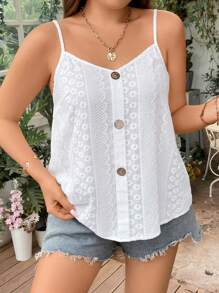 SHEIN LUNE 大碼前紐扣吊帶上衣 - 杏色 - 查看 1