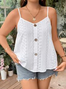 SHEIN LUNE 大碼前紐扣吊帶上衣 - 杏色 - 查看 3