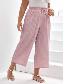 SHEIN Frenchy Talla grande Pantalones de pierna ancha de cintura con cordón plisado - Rosa - Ver 6