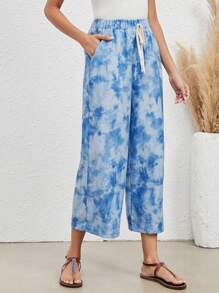 EMERY ROSE Nhuộm buộc Nút Eo đàn hồi Quần ống rộng - Nhiều màu - Xem 5