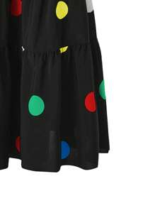 SHEIN Clasi Plus Polka Dot Print Ruffle Hem Flare Leg Pants - Black - View 3