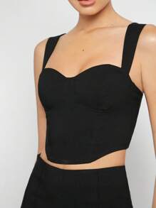 BizChic 素色吊帶短上衣&下擺開叉長褲 - 黑色 - 查看 6