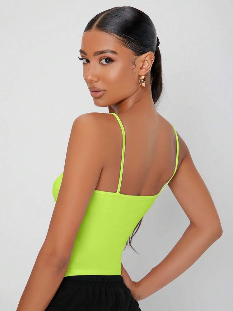 SHEIN Tall ניאון ליים חלק גופיית טופ - ירוק ליים - ראה 2