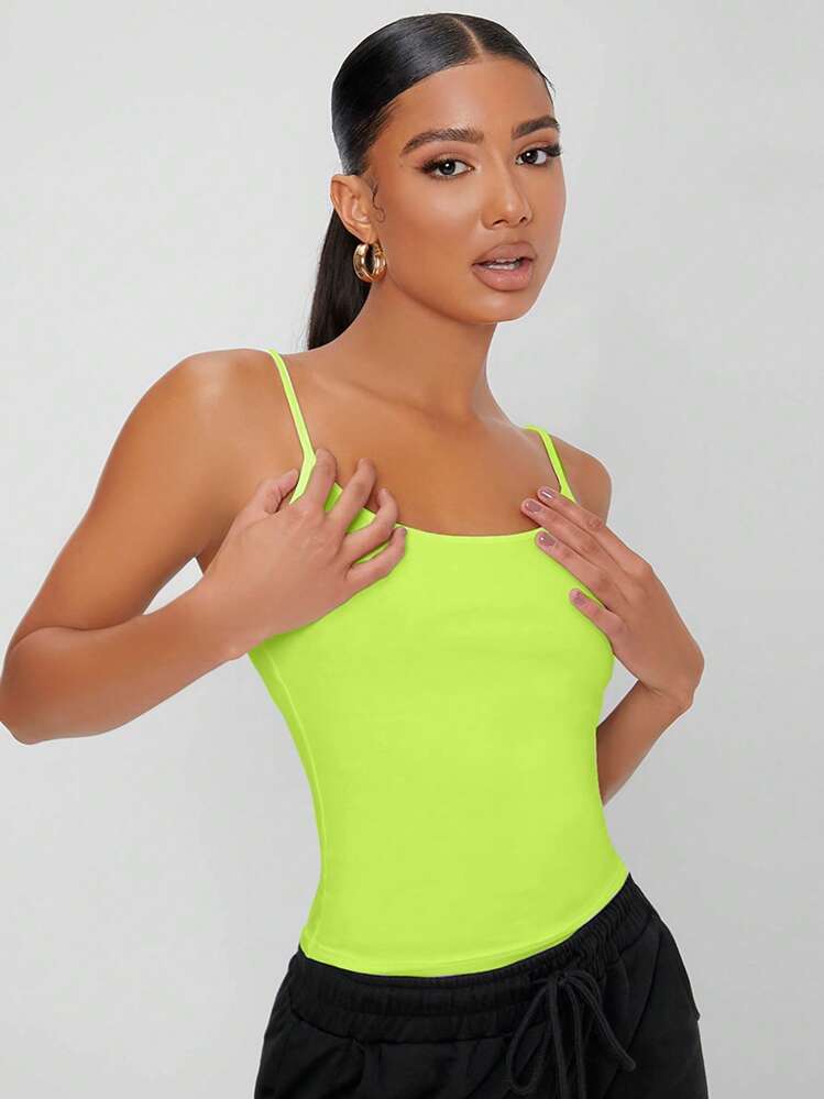 SHEIN Tall ניאון ליים חלק גופיית טופ - ירוק ליים - ראה 5