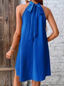 SHEIN LUNE Solid Tie Back Halter Neck Tunic Dress - Royal Blue - View 2