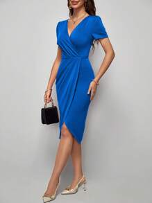 SHEIN Clasi Vestido bajo cruzado unicolor - Azul - Ver 6