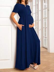 DEARCASE 孕婦素色長連衣裙