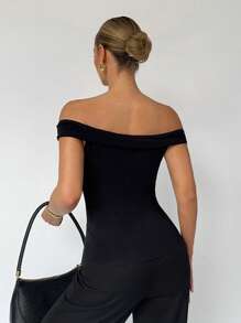 BizChic Off Shoulder Cut Out Front Top Workwear - Black - View 2