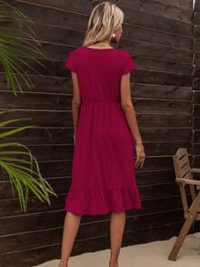 DEARCASE Vestido smock unicolor bajo con fruncido - Burdeos - Ver 2