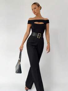 BizChic Off Shoulder Cut Out Front Top Workwear - Black - View 3