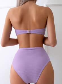 SHEIN Swim Summer Beach Ring Linked Bandeau High Waisted Bikini Set - Mauve Purple - View 2