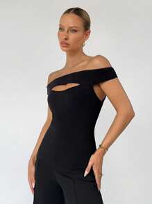 BizChic Off Shoulder Cut Out Front Top Workwear - Black - View 6